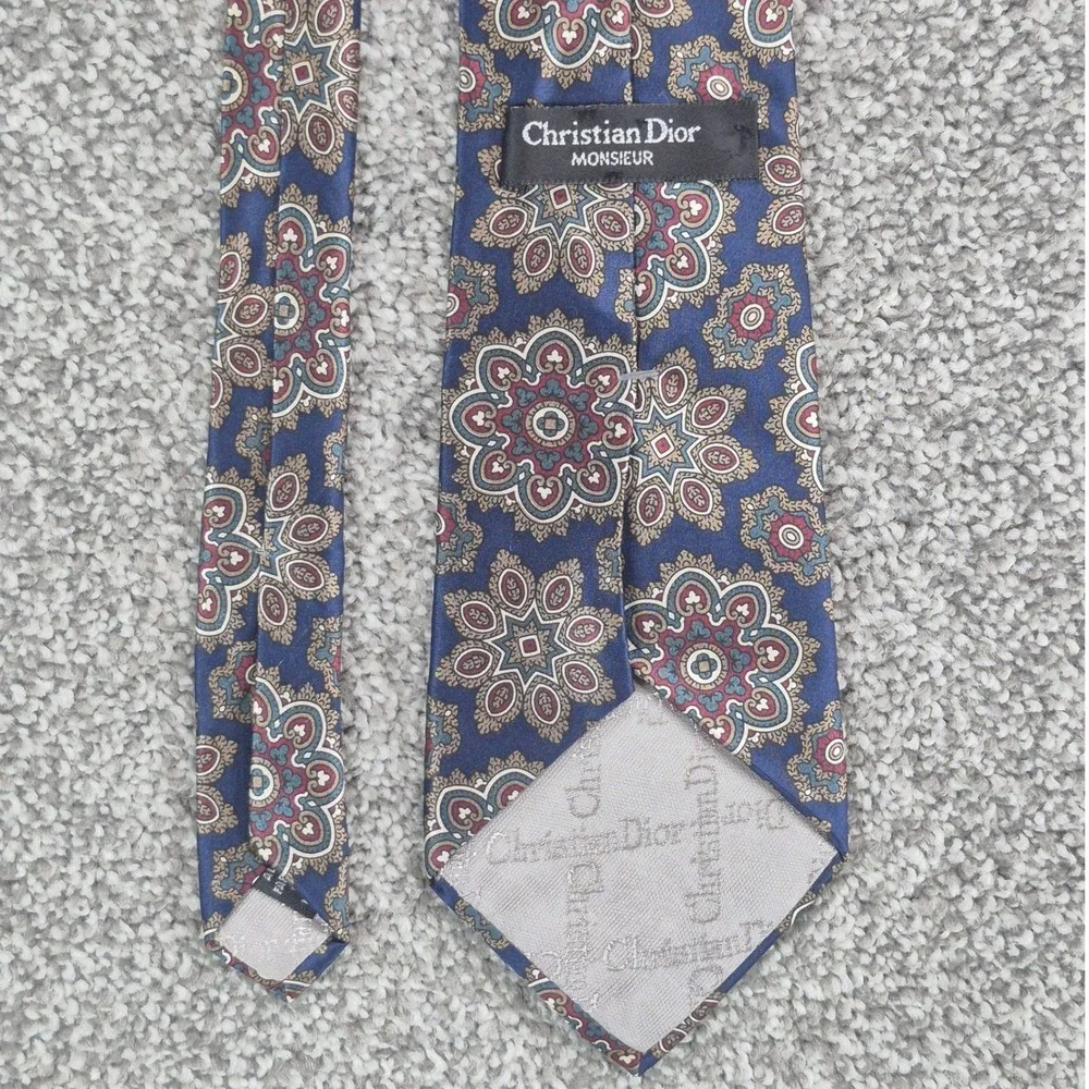 Christian Dior 100% Silk Neck Tie Mens Navy Abstract Print Made in USA